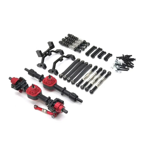 Beefed Up One Twelfth Scale Chassis Frame Upgrade Kit With Front And Rear Axle Assembly, Tie Rods And Shock Absorbers, Durable Metal Construction, Black