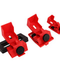 Beefy Heavy Duty Circuit Breaker Lockout Kit Single Pole Clamp On Nylon Hardware 12 Pcs Industrial Safety Tagout Tools displayed