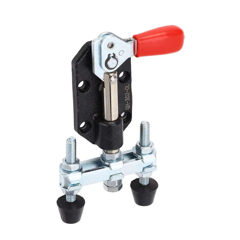 Push Pull Clamp Dual Head Toggle Clamp in Carbon Steel with red handle, showing 90kg clamping force, 20mm stroke