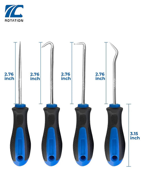 Pro Grade Precision Hook And Pick Set For Automotive Work Four Piece Hand Tool Kit with ergonomic grips and steel shafts