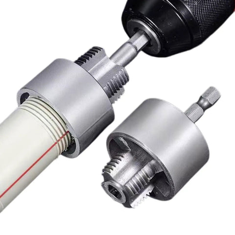 Turn Your Electric Drill Into A PVC Pipe Threading Machine With This Hex Shank Compatible Threader Tool for cutting pipe threads.