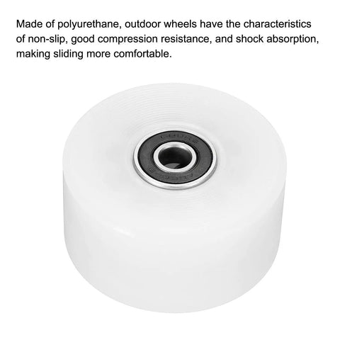 32 x 58mm PU Roller Skate Wheel with Bearing, White, Non Slip Cushioned Ride, Quad Replacement for Indoor Outdoor Skates