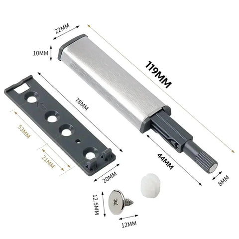 Close-up of parts from 10 Pcs Magnetic Push Latches For Cabinets And Wardrobes Easy Install No Brainer Touch Open Cabinet Hardware