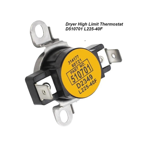 Dryer High Limit Thermostat D510701 L225-40F Replacement, metal and plastic dryer thermostat with mounting tabs