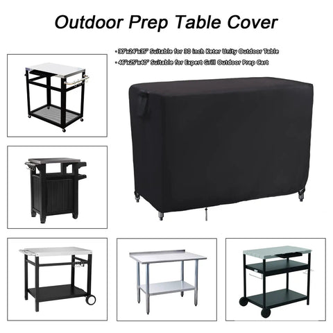Outdoor 46 Inch Grill Cart Cover Waterproof Prep Table Cover For Stainless Steel Carts And Metal Tables shown on a grill cart