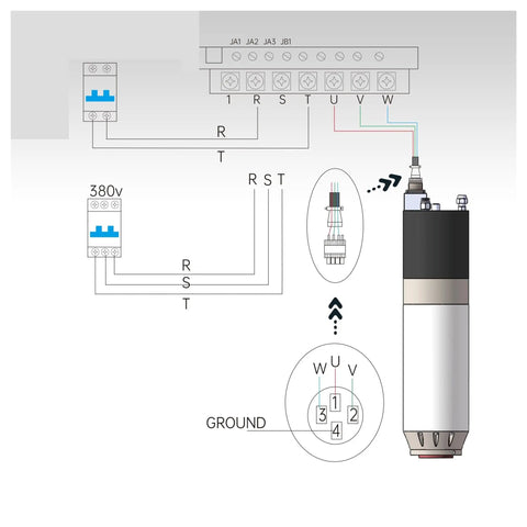 Wiring diagram for Heavy Duty Water Cooled BT30 CNC Spindle Motor Featuring Automatic Tool Change And A Rock Solid 7.5KW 18000RPM Build.