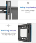 Heavy Duty Rolling TV Cart For 55 To 90 Inch Screens With Lockable Rubber Wheels And Slick Laptop Camera Shelf Built Like A Truck Quick Roll Mobile Stand Design safety snap design and fastening devices for secure TV mounting.