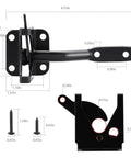 Wood Gate Hardware Set Heavy Duty 6 Inch Tee Hinge And Pull Kit with screws displayed next to measurements on white background.