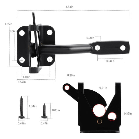Wood Gate Hardware Set Heavy Duty 6 Inch Tee Hinge And Pull Kit with screws displayed next to measurements on white background.