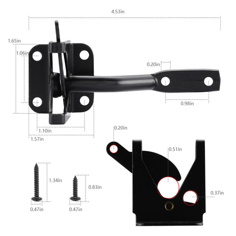 Dimensions of the Heavy Duty Gate Latch For Wooden Fence Gates Self Locking With Gravity Closure Outdoor Wood Door Hardware Kit