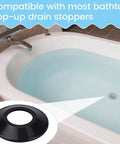 of 10 Elastic Rubber Bathtubs Drain Stoppers Gaskets attached to a bathtub drain, showcasing its compatibility and design.