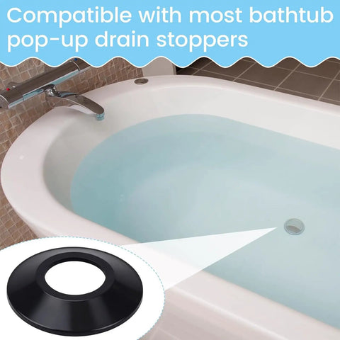 of 10 Elastic Rubber Bathtubs Drain Stoppers Gaskets attached to a bathtub drain, showcasing its compatibility and design.