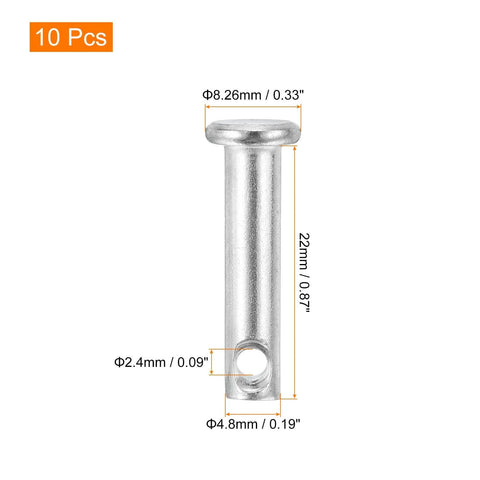 10 Pack 3/16 Inch By 7/8 Inch Single Hole Clevis Pins, Carbon Steel, Flat Head, Blue White Finish, product dimensions shown