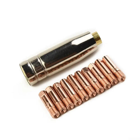 Pro-Grade 0.9mm MIG Welding Nozzles M6 Fit MB-15AK Torch Pack of 12 Brass Tips With Tube Holder