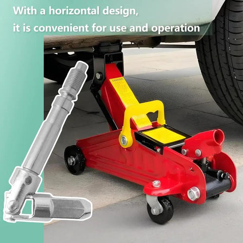 Heavy-Duty 12mm Universal Joint Drop Shaft For Horizontal Floor Jack shown with a red floor jack tool