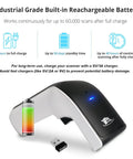 Wireless Portable 1D And 2D Barcode Scanner With Stand Bluetooth USB No Software Needed Rechargeable Battery Handheld Inventory Scanner For POS QR Reader 1D 2D Codes shown with battery charging icon and USB adapter.