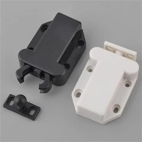 Magnetic Touch Latch for Cabinets and Doors One Piece Drawer Catch Open With Surface Tap Handle Free Modern Home Hardware Easy Access With Quiet Magnetic Release showing black and white latches