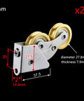 2 Pack Gutsy Sliding Door Rollers Heavy Duty Stainless Steel Cabinet Hardware with dimensions for installation and smooth sliding.