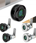 Heavy Duty Smart Biometric Drawer Lock With Tough Aluminum Body Lightning Half Second Keyless Entry For Bedside Tables And Storage Cabinets No Sweat Setup Secures Twenty Fingerprints In Matte Black showing black and chrome locks.