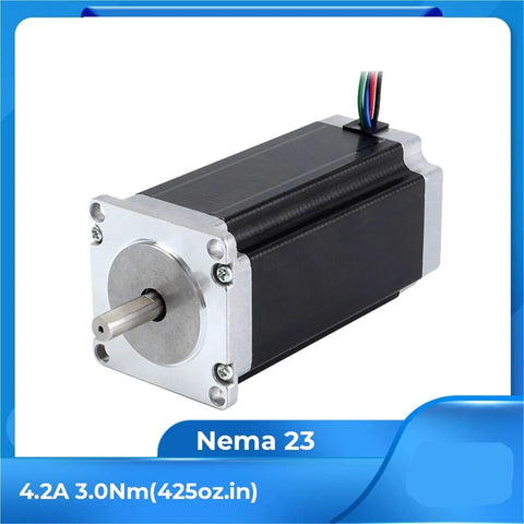 3Nm Beefy Torque Stepper Motor For CNC Machines And Large 3D Printers, 4.2A Current, Smooth Precise Motion, Compatible With Common Stepper Drivers, NEMA 23 Frame For Strong Z Axis Drive And Heavy Axis Movement. NEMA 23 stepper motor with 8 mm shaft and wires