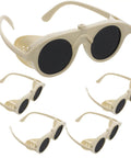 5 Pack Dead Nuts Secure Heavy Duty Welding Safety Goggles With Shockproof Plastic Frame And Impact Resistant Lenses in beige with dark lenses.