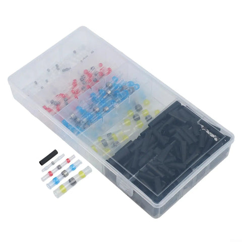 Rock Solid 420 Pc Solder Seal Wire Connector Kit With Heat Shrink Butt Terminals For Marine Auto And Home Electrical Wiring Projects Plus Color Coded Sleeves And Black Tubing For Watertight Seals in plastic storage box