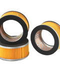 Pro Grade Air Compressor Filter Element Assembly For Cylinder Shape Air Intake Precise Filtration To Cut Debris And Extend Equipment Life Fits 106x75x51mm Models With Metal Trim Bulk Pack Of Three Replacement Filters, orange pleated filter