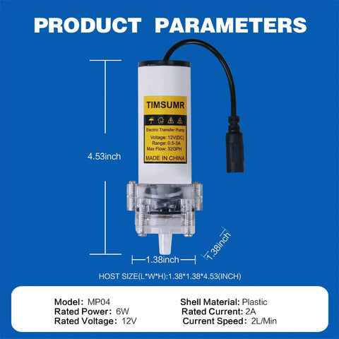 Food Grade Electric Water Transfer Pump With Speed Adjustable 100 To 240V for ice makers with dimensions and specs shown