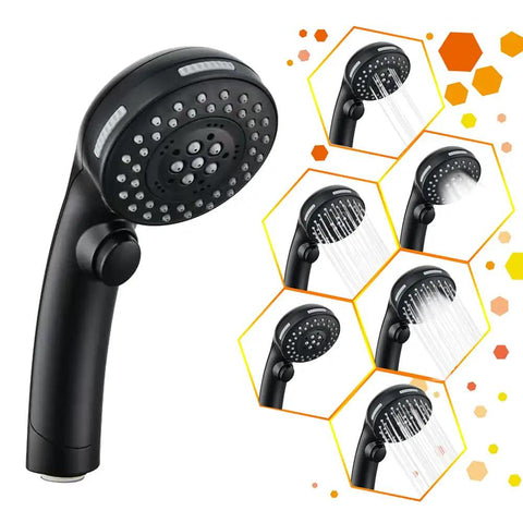 High Pressure 8 Inch Square Rain Shower Head With Handheld, 304 stainless steel, matte black finish, shower modes displayed