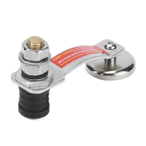 Heavy Duty Magnetic Welding Ground Clamp With Strong Suction And Stable Silicone Insulation for secure setup. Silver and black design.
