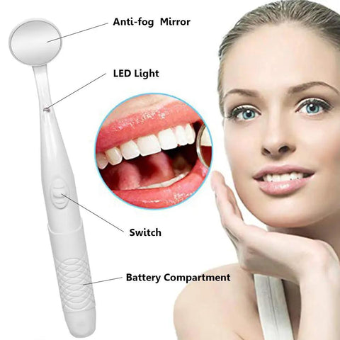Dental Mirror With LED Light For Easy Teeth Inspection, Anti Fog Mouth Mirror For Home Dental Care, Comfortable Poly Handle