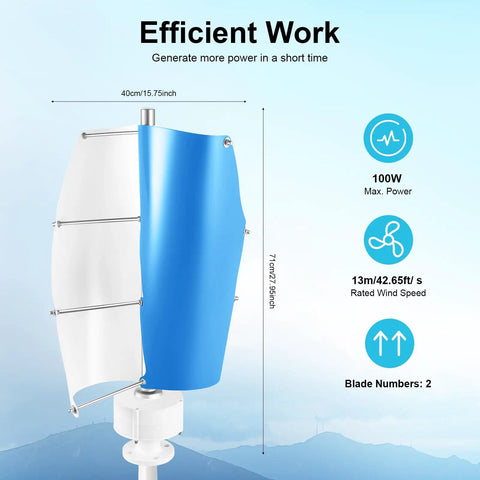 100W 12V Permanent Magnet Vertical Wind Turbine Kit With Controller Dope Quiet Helical Blade Design Low Noise Windmill