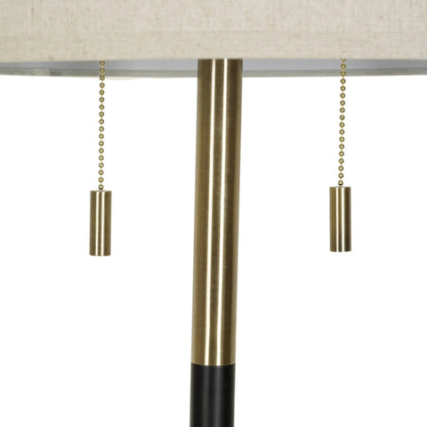 Close-up of Transitional 2 Light Floor Lamp With Dual Pull Chains In Black And Antique Brass Finish, 56.5 In Tall shade and chains detail