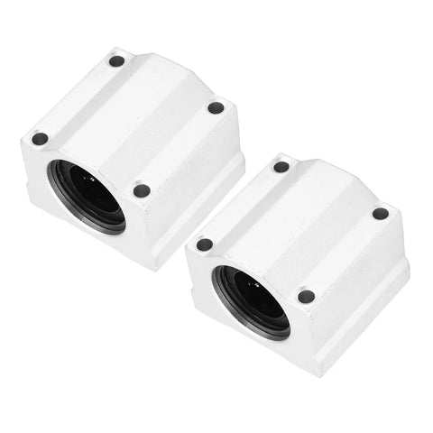Beefy Heavy Duty Linear Motion Ball Bearing Slide Block Sc20uu 20mm Aluminum Alloy Rail Support Shaft Bearing Slick Glide Precision Guide Bushing For Cnc Rig Build 2 Pack white CNC guide bushings close up view