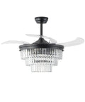 SYDACG 42" Black Crystal Fandelier Ceiling Fans with Lights, featuring a clear crystal design and retractable blades.