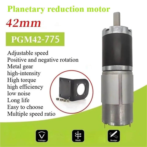 42 Millimeter DC Motor With Planetary Gearbox 12V 24V High Torque Reduction Low Speed High Power 7 To 1351 RPM Up To 200 Kg Load