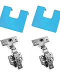Two Pack Adjustable Door Hinge Jig Router Template Installation Kit With Magnetic Locking For Drill Free Setup Precision 2mm Calibration Door Jamb Hinge Jig Carpenter Mortise Tool Latch Installation For Doors Cabinets And Drawers DIYers Will Love - image shows blue plastic jigs with metal hinges.