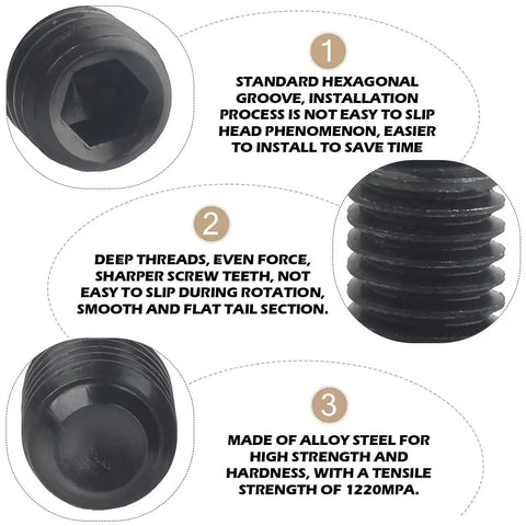 Close-up of Heavy Duty Rock Solid Boss Grade Carbon Steel Hex Socket Head Screws demonstrating hexagonal groove and deep threads.