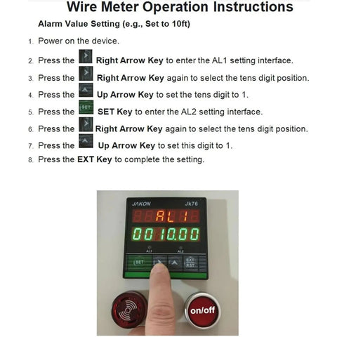 Wire Meter Operation Instructions for Rock Solid Wire Rope Length Counter With Alarm Digital Measuring Wheel.
