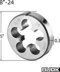 5/8-24 UNEF tap and die set round die with size dimensions shown