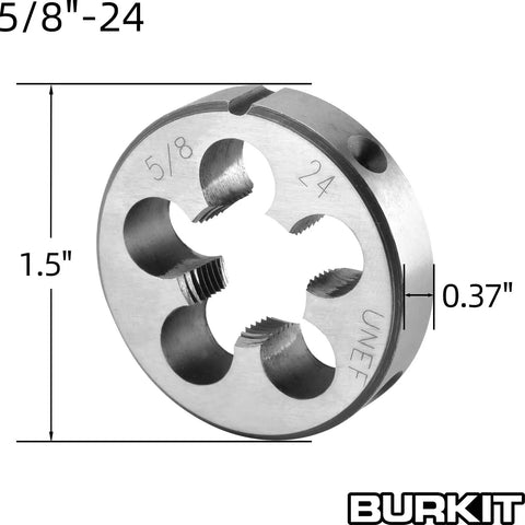 5/8-24 UNEF tap and die set round die with size dimensions shown