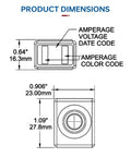 Diagram showing product dimensions of Rock Solid 50 Amp MRBF Terminal Fuse With IP66 Waterproof Marine Build And 58V DC Circuit Shield.