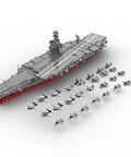 Top Shelf USS Enterprise CVN 65 Aircraft Carrier Building Blocks Set With 4941 Heavy Duty Bricks And 1 350 Scale Military Ship Model Including 28 Scale Jets Plus Sleek Display Stand For Real Deal Fans, featuring detailed carrier and jets.