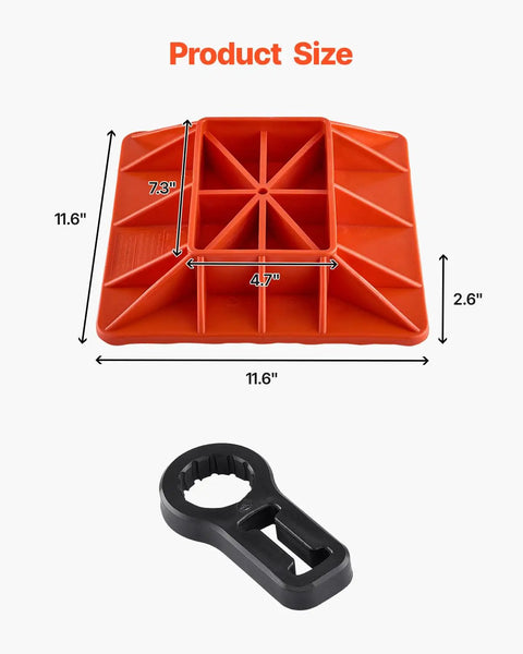VEVOR High Lift Jack Base And Handle Keeper 11.6 Inch Off Road Support Stand with dimensions 11.6x7.3x2.6 inches, includes handle.