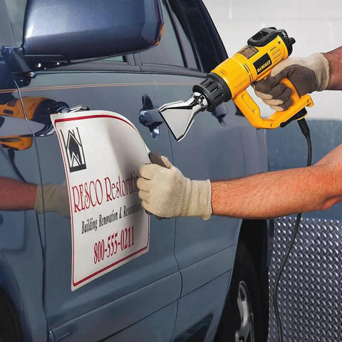 Using Heat Gun With LCD Display And Accessory Kit For DIY Projects, Adjustable Temperature In 50 Degree Increments on car decal
