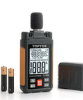 Orange Sound Level Meter With A Weighting, 30 To 130 dB Range, Portable Decibel Meter With 2.25 Inch Backlit LCD, Data Hold, Max Min, Ideal For Home Use, Noisy Neighbor Monitoring, Workshop And Factory Noise Tracking, with batteries and case