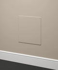12 By 12 Natural Polystyrene Wall Access Panel For Plumbing And Electrical Service With Countersunk Screw Holes installed on wall.