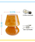 Glass Mushroom LED Bedside Lamp For Bedroom And Living Room, 5.9 by 7.5 inches, hand blown orange glass, includes 3-color LED bulb