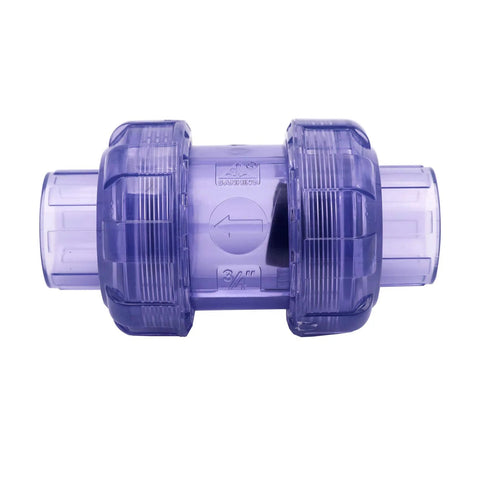 Purple 3/4-inch UPVC swing check valve with true union, slip/socket connections