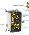 Wall Mounted Square Shower System with Adjustable Flow brass body and connectors for hot and cold water with diverter.
